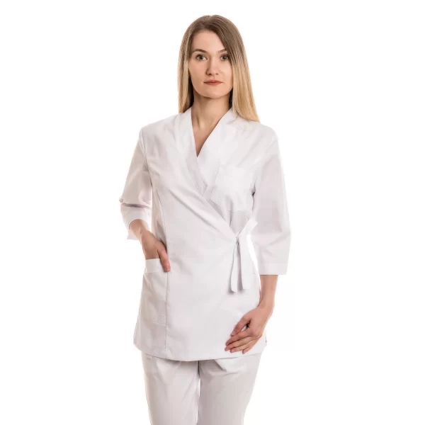 Moteriška balta medicininė palaidinė-kimono WST22WH-1